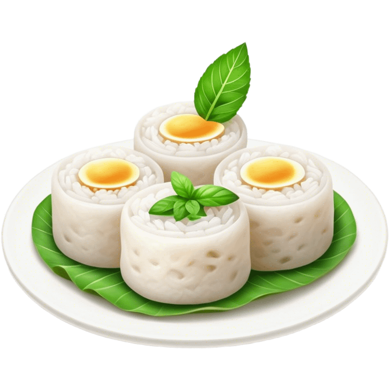 Bánh Cuốn Cinematic Realistic Bánh Cuốn Dish Emoji, depicted as delicate steamed rice rolls garnished with chopped mint on top, rendered with lifelike textures and fresh, vibrant lighting. emoji