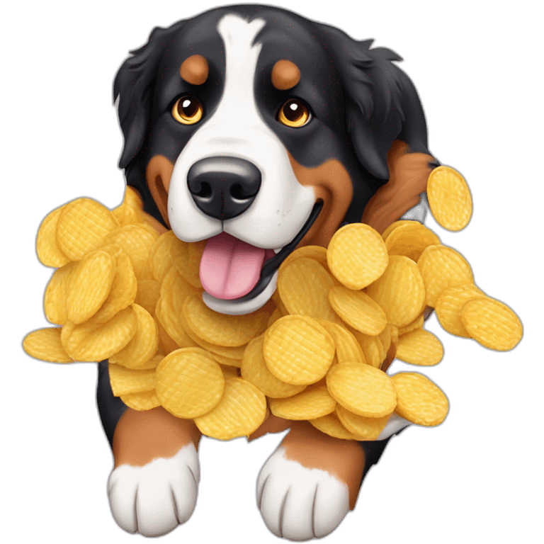 Bernese mountain dog eating chips emoji