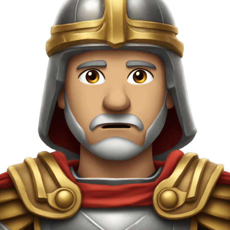 Anxious Roman General: A general in full armor and a cape, sweating with a tense, worried expression, as if concerned about the outcome of a battle or meeting. emoji