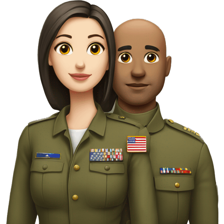 Bald man in military and his young brunette girlfriend  emoji