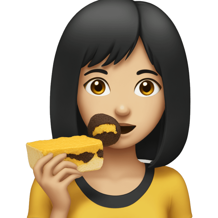 a girl with black hair eating yema  emoji