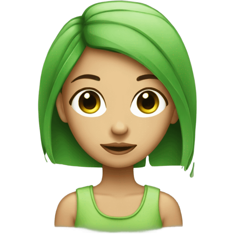 A girl with cucumber on her eyes and green wet hair emoji