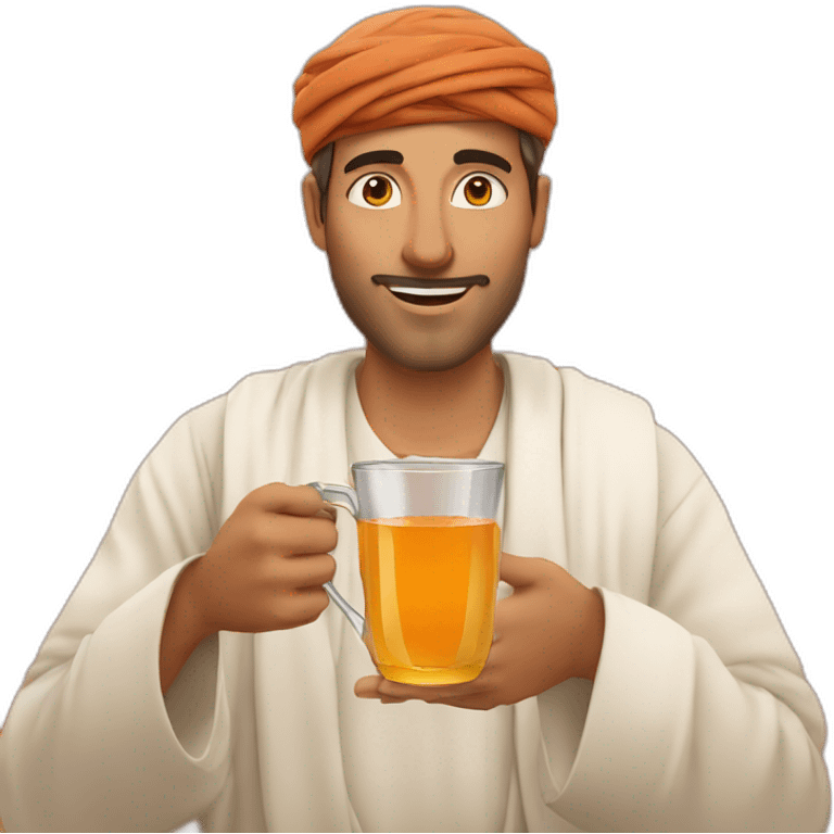 A Guy drink moroccan tea in moroccan sahara emoji