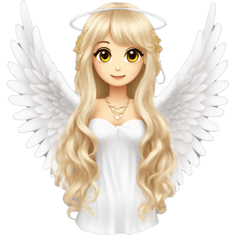 hime gyaru girl, angel wings, halo, white top, long beautiful hair  emoji