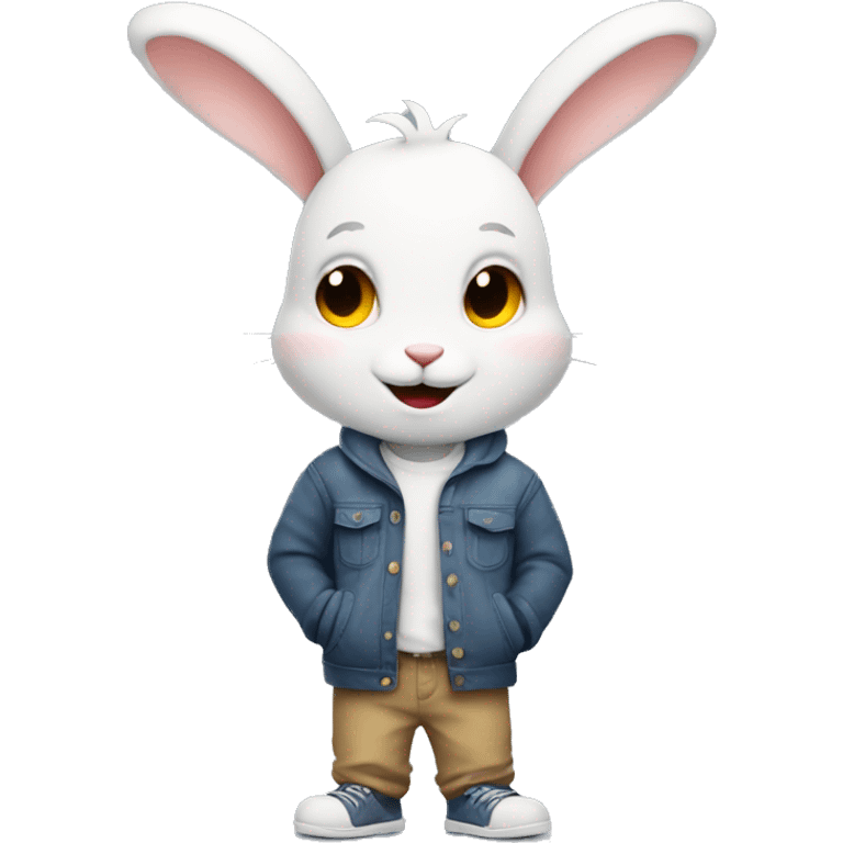 Smiling rabbit boy with hands in his pockets looking very chill emoji