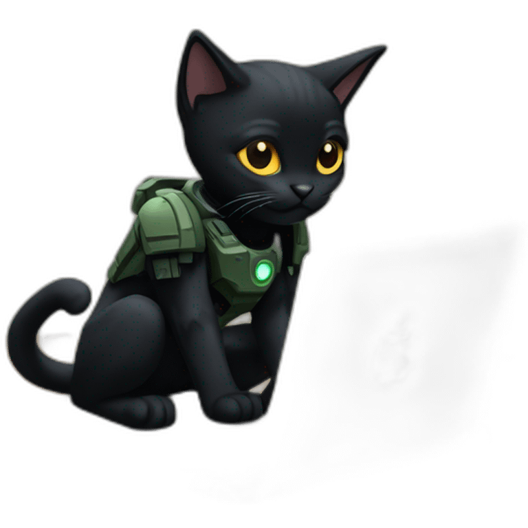 black cat typing on a Mac laptop inspiration Halo master chief emoji