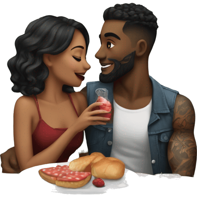 Romantic picnic date for beautiful tattooed couple emoji