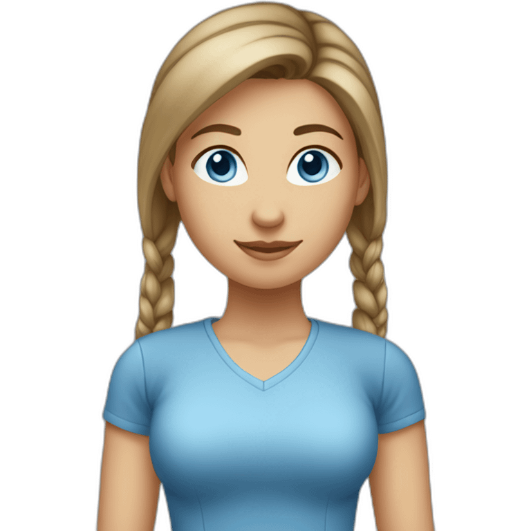 front-view-of-young-white-tan-woman-blue-eyes-brown-pony-tail-using-a-laptop emoji