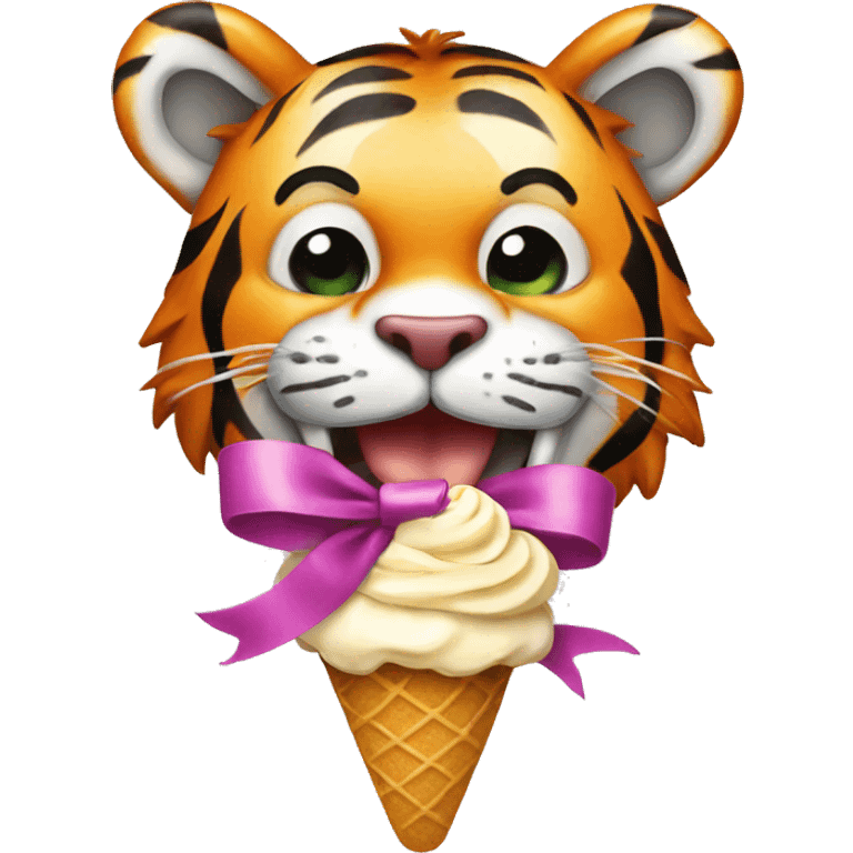 tiger with a ribbon eating ice cream  emoji