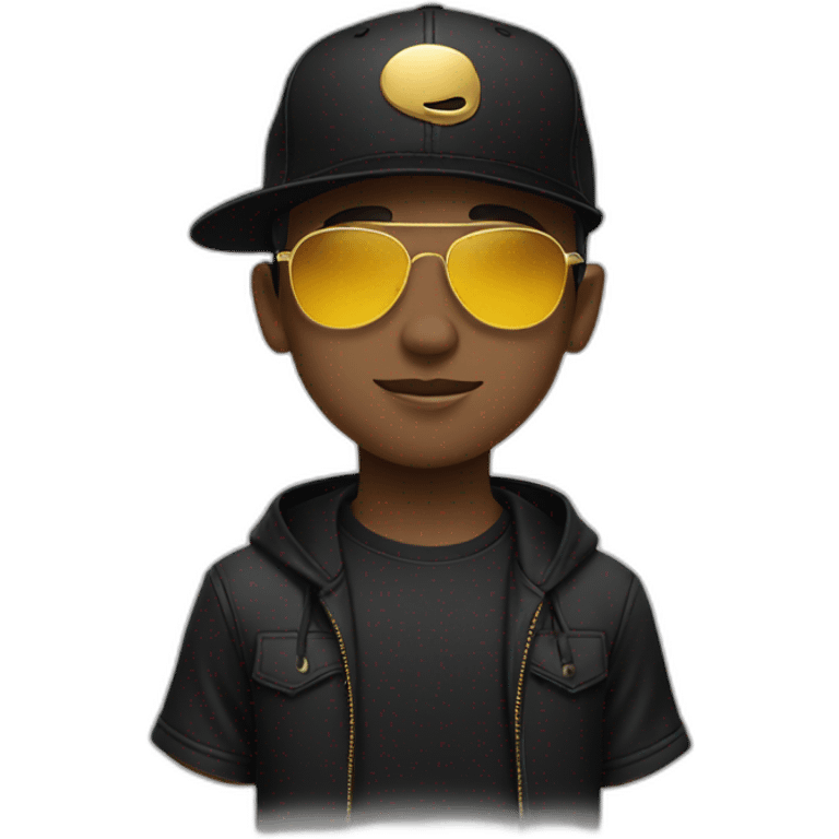 boy with black snapback cap with golden sunglasses emoji