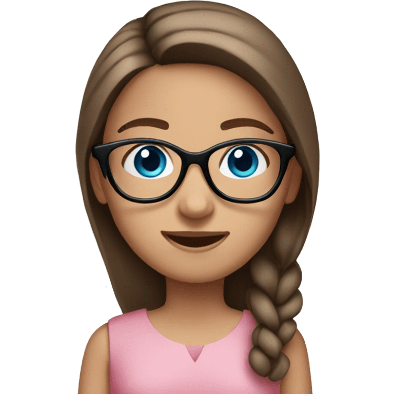 Girl with straight brown hair blue eyes and glasses pink dress  emoji