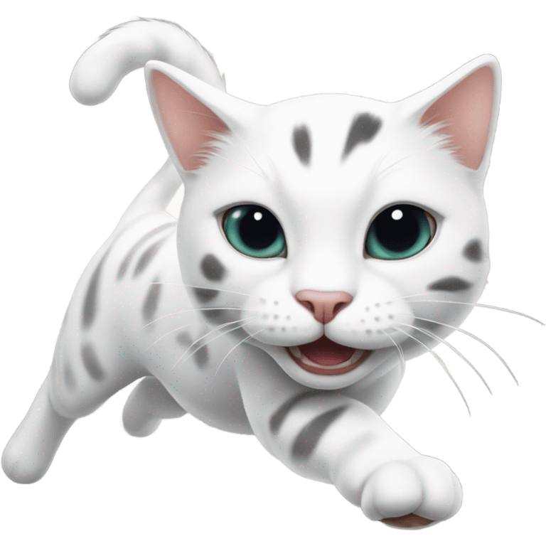 White cat with black markings getting rent pounce emoji