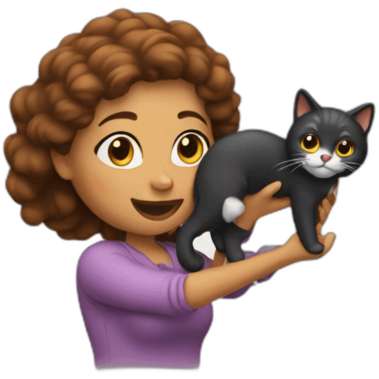 a woman playing with a cat emoji