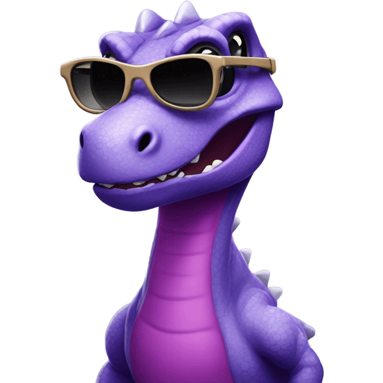 Purple dinosaur wearing sunglasses emoji