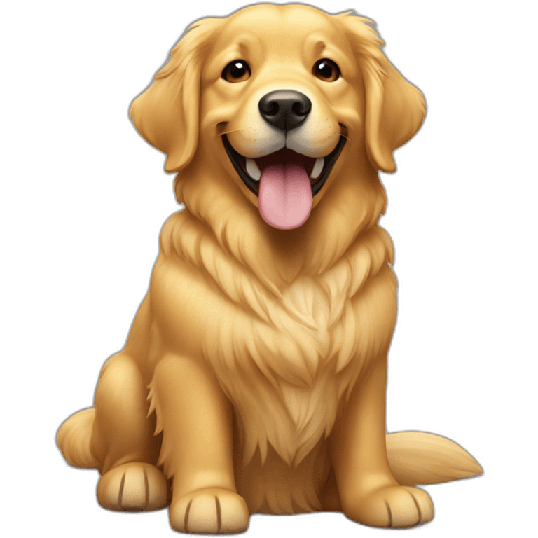 Golden retriever with big smile emoji