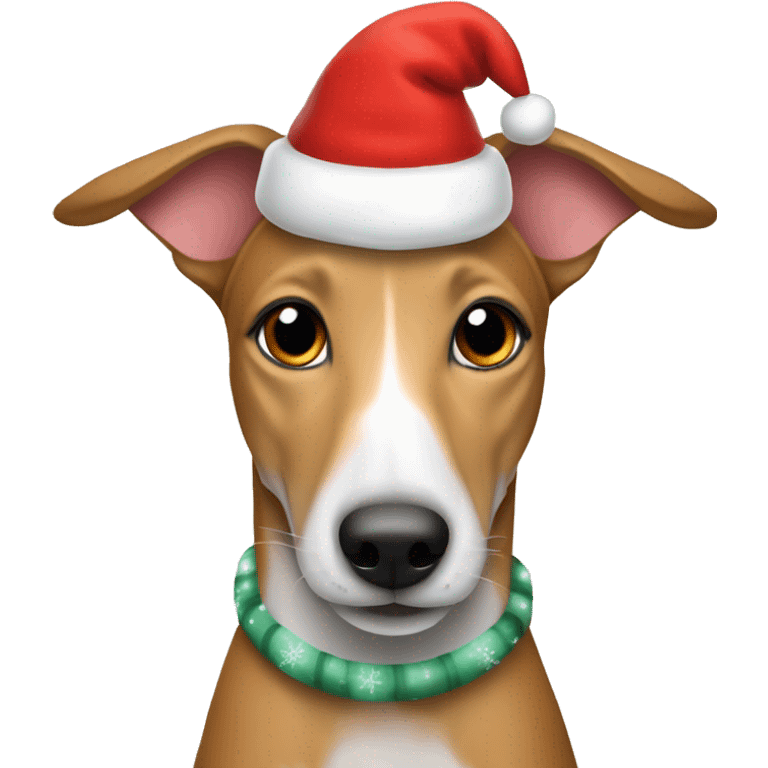 fawn tiger greyhound in a christmas hat emoji