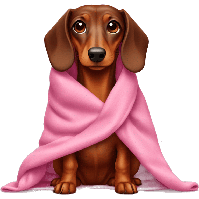 Brown dachshund in a pink blanket emoji