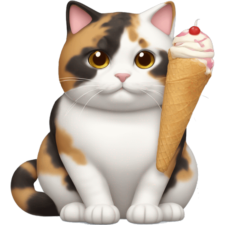 Realistic Fat calico cat with icecream emoji