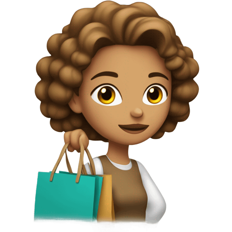 chica blanca, pelo largo castaño, de compras emoji