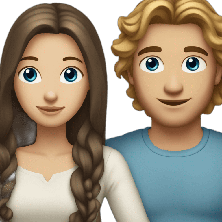 Brunette blue-eyed Couple ( Guy: straight long hair) (girl wavy hair) emoji