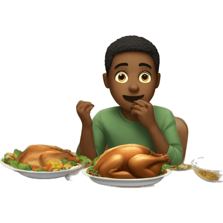 Boy eating big thanksgiving meal emoji