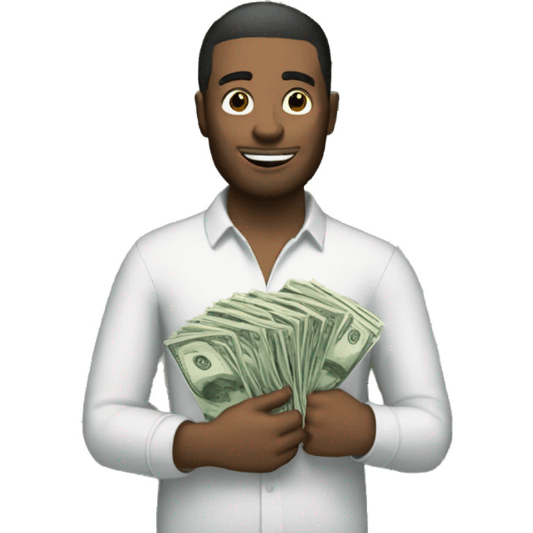 Man with stack of money behind him emoji