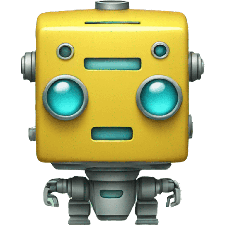 yellow robot with tall rectangle for a head and two square cyan eyes that are not aligned emoji