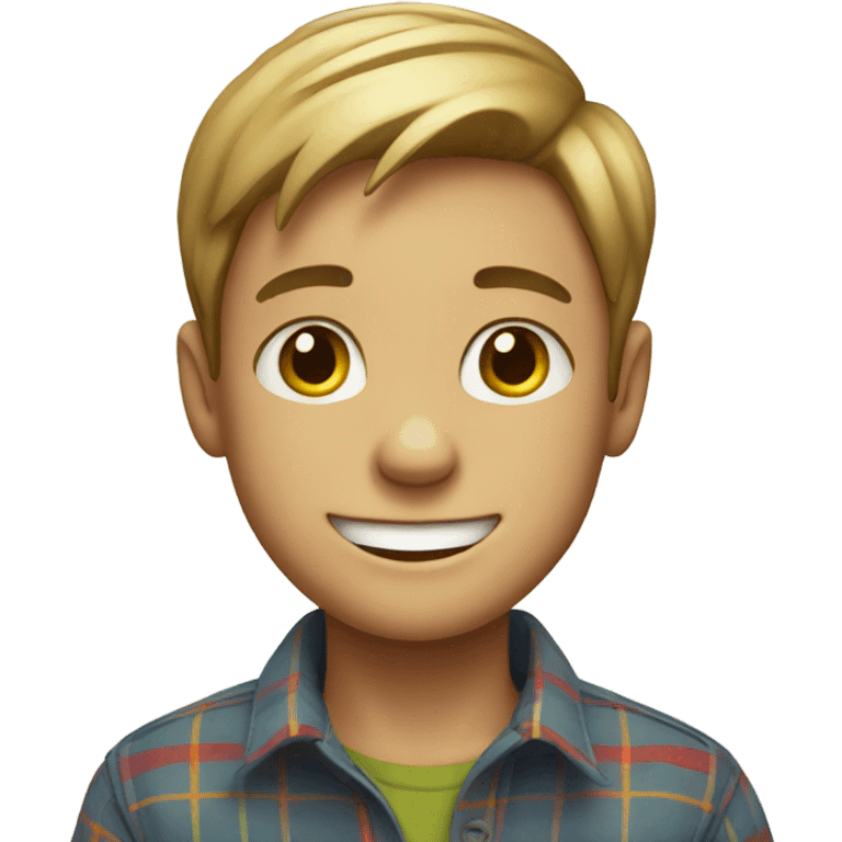 smiling boy in plaid shirt emoji