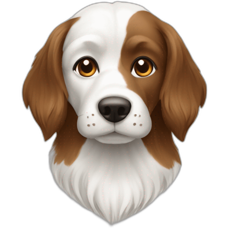 A head of dog white and brown avec des poils emoji