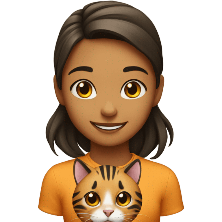 smiling girl with tiger cat emoji