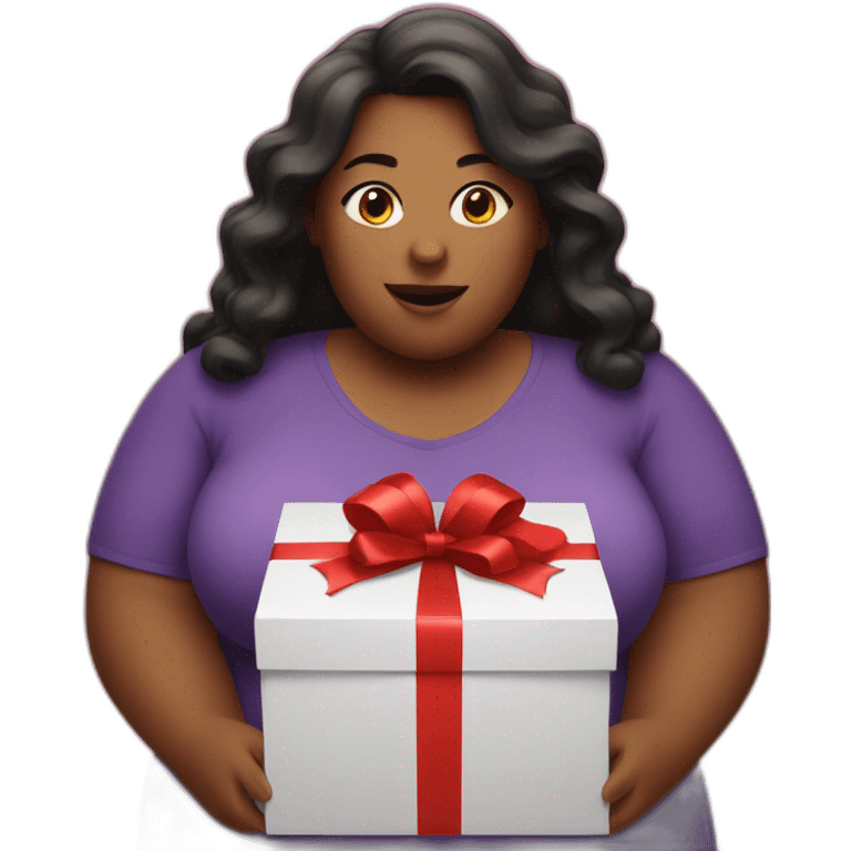 overweight woman opening a gift emoji