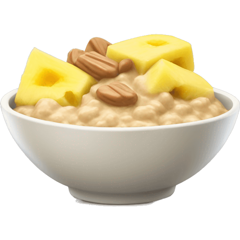 Porridge Bowl with pineapple pieces and a little peanut butter emoji