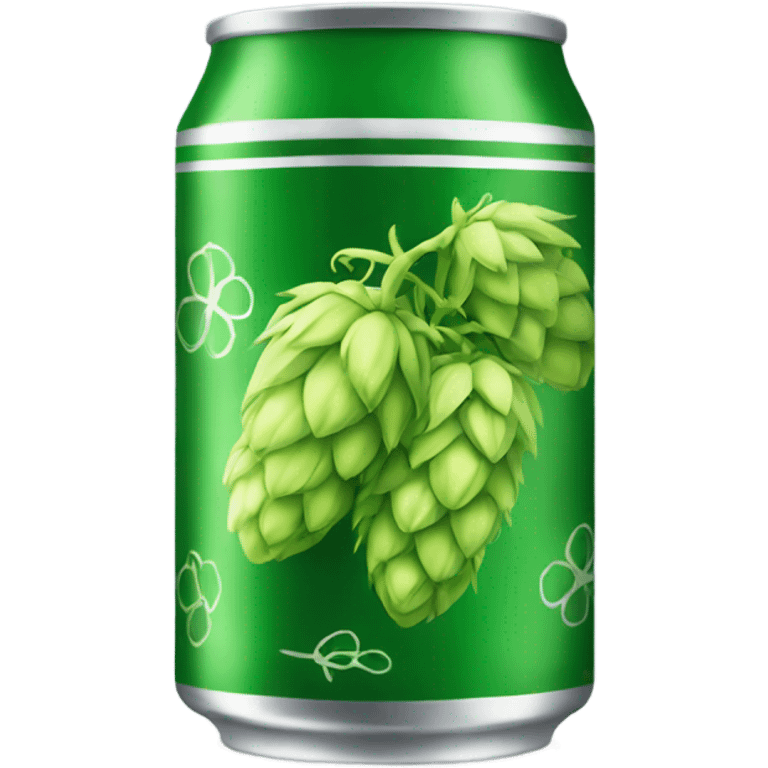 can of beer with green label showing the drawing of hops emoji