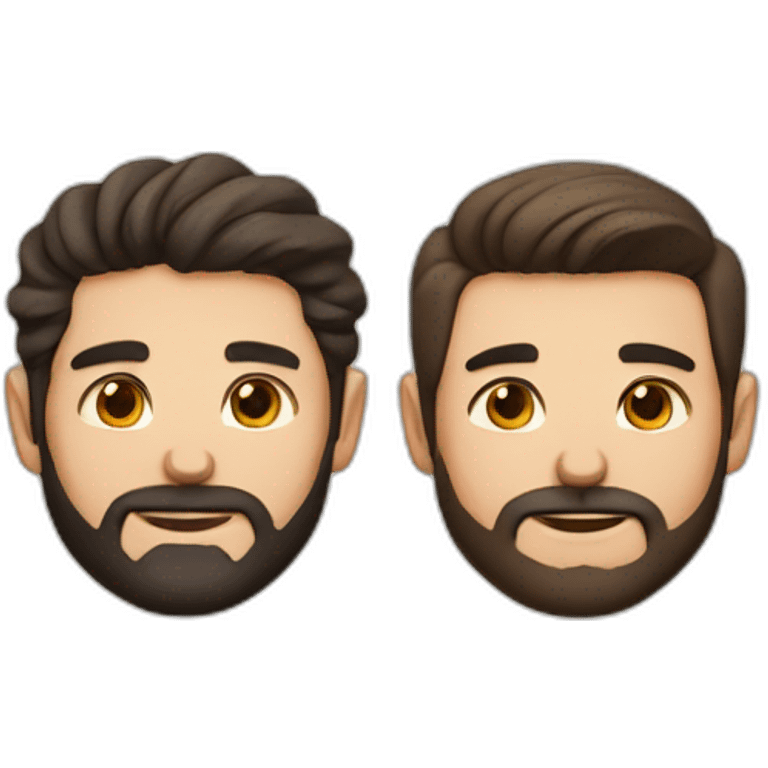 Couple gay one man with black beard, white skin and brown eyes, another man with brown hair and brownish eyes emoji