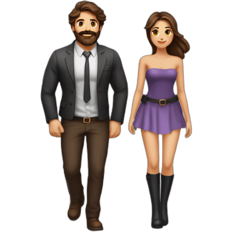 Homme barbe brune torse nu et une femme brune avec belles cuisses et ventre sexy emoji