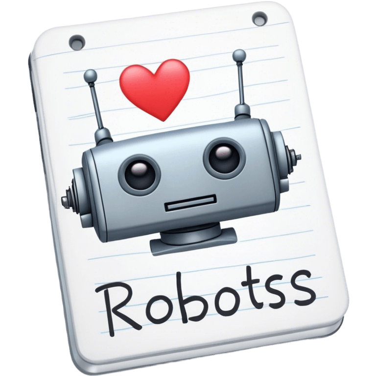 a note with "I love robots" text emoji