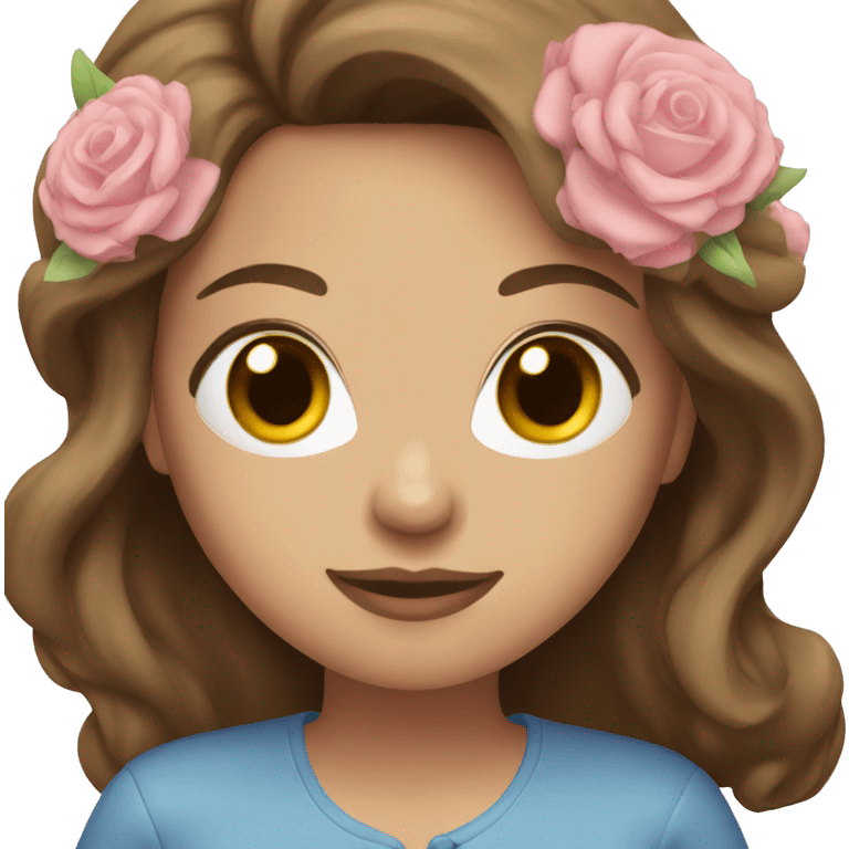 Woman brown hair blue eyes with pink bouquet  emoji