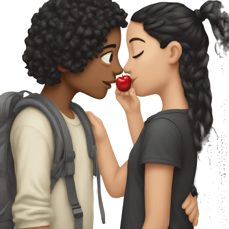 Boy black hair kissing cherry hair girl emoji