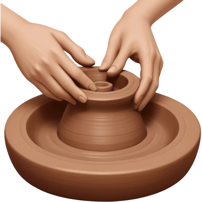 Pottery, clay sculpture, pottery wheel, hands shaping clay, earthy tones, simple design, minimalistic, on a white background, no extra details emoji