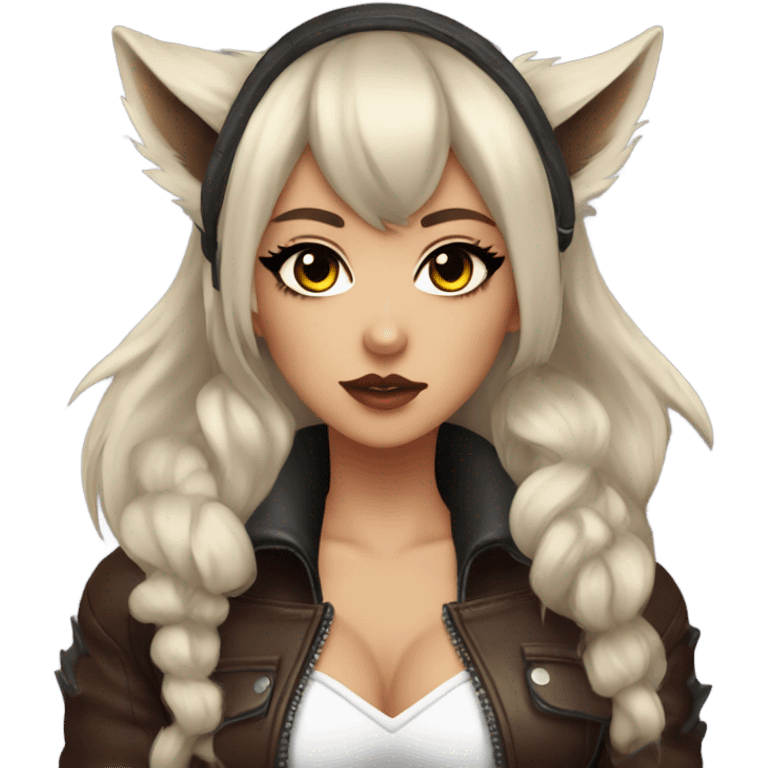 werewolf hime gyaru girl, wolf ears, leather coat emoji