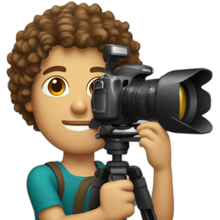 Male Photographer Caucasian curly brunette holding camera emoji