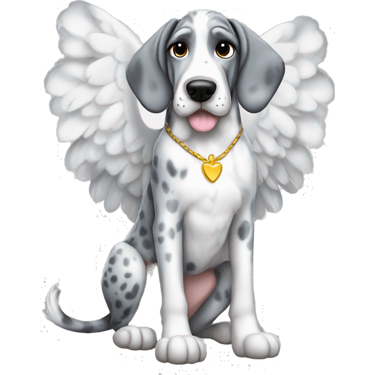 Blue Merle Great Dane wearing a angel costume  emoji