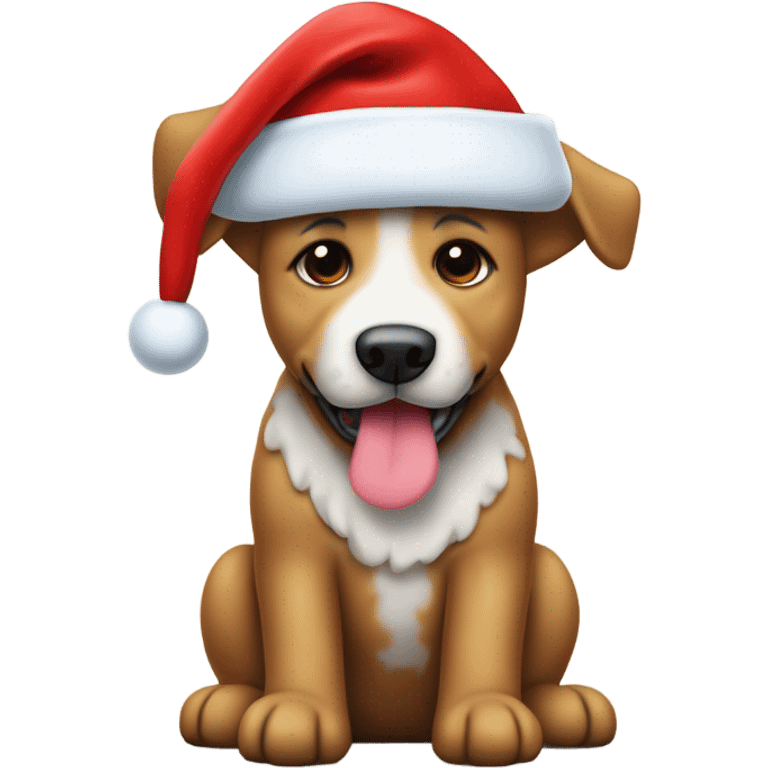 Perro con gorro de navidad y con una galleta emoji