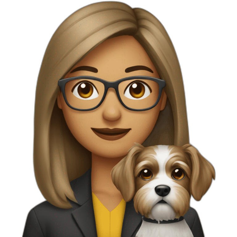 mujer pelo castaño con gafas y perro pastor alemán emoji