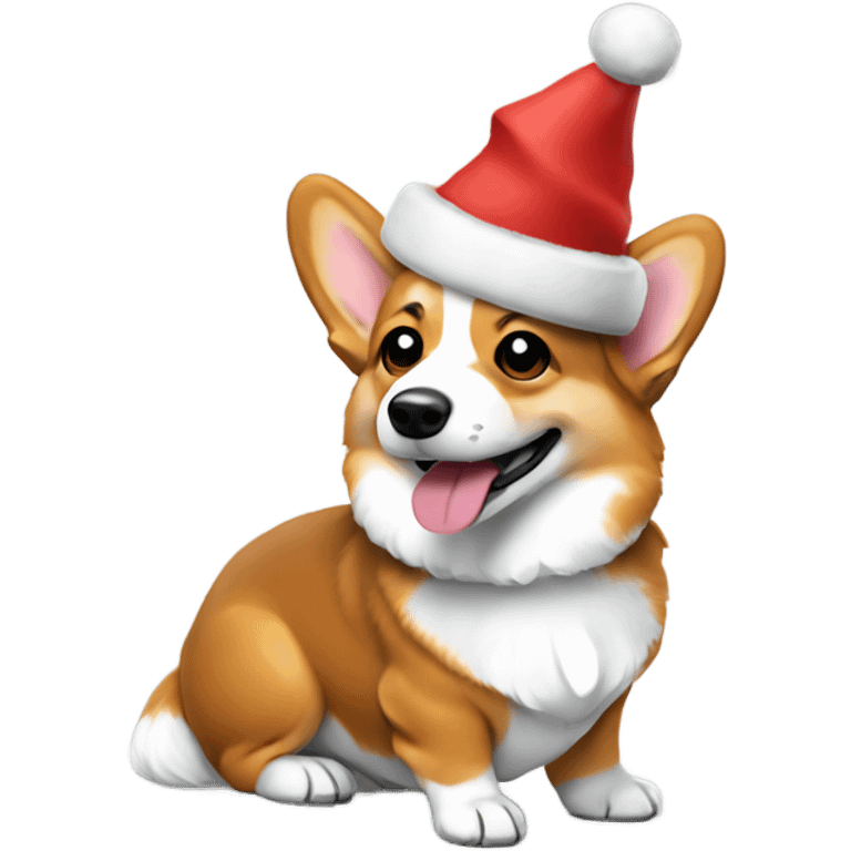 Tri-color corgi wearing Christmas hat  emoji