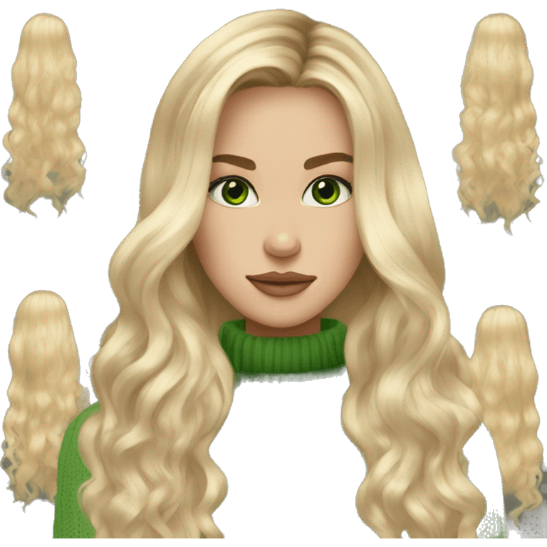 Blonde balayage long hair women beige sweater, green eyes  emoji