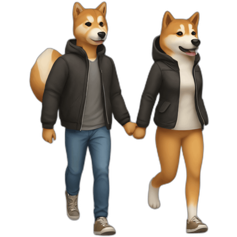 couple walking with one each Shiba emoji