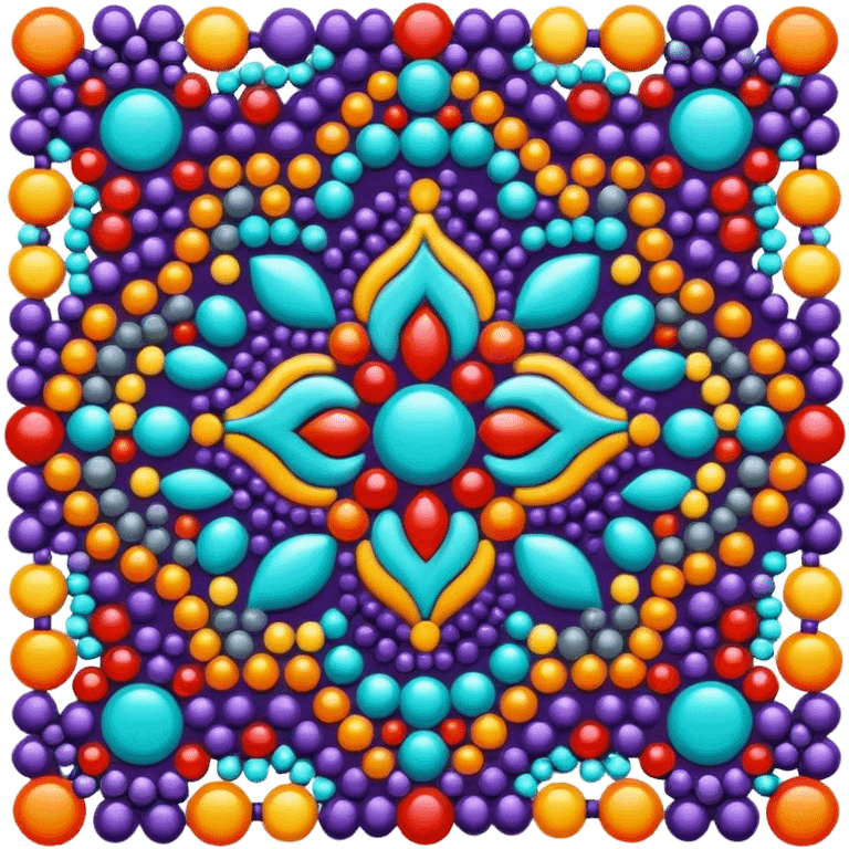 Create an icon that represents the hobby of beadwork. The design should feature colorful beads or a beadwork pattern. The icon should be clear, simple, and visually striking, with vibrant colors that reflect the artistic and creative nature of the hobby. The background should be transparent. emoji