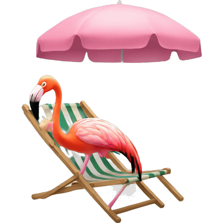 Flamingo sitting on a beach chair emoji