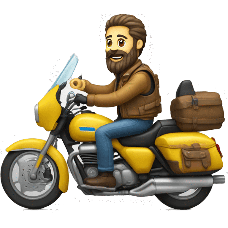 Un homme avec une grande barbe en gilet jaune sur une moto emoji